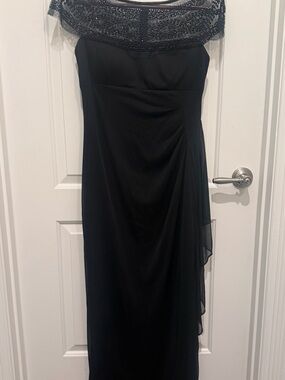 R&M Richards Black Off-Shoulder Beaded Maxi Dress